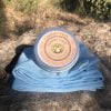 cosmic cord leather wax on blue GOTS organic towel on bulverde rock down in Tejas